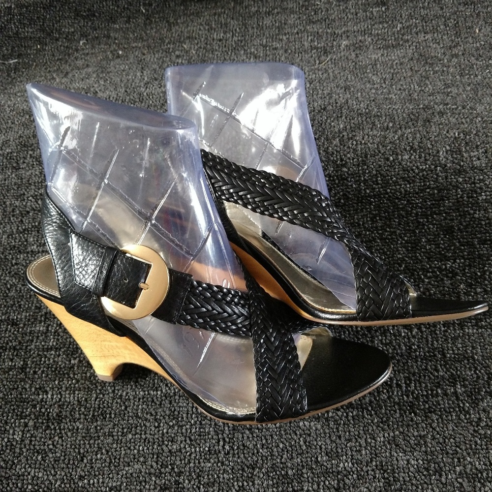 Enzo Angiolini black braided wedge slingbacks